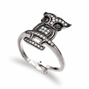 Owl Design Adjustable Ring Turkish Handcrafted Wholesale 925 Sterling Silver Jewelry